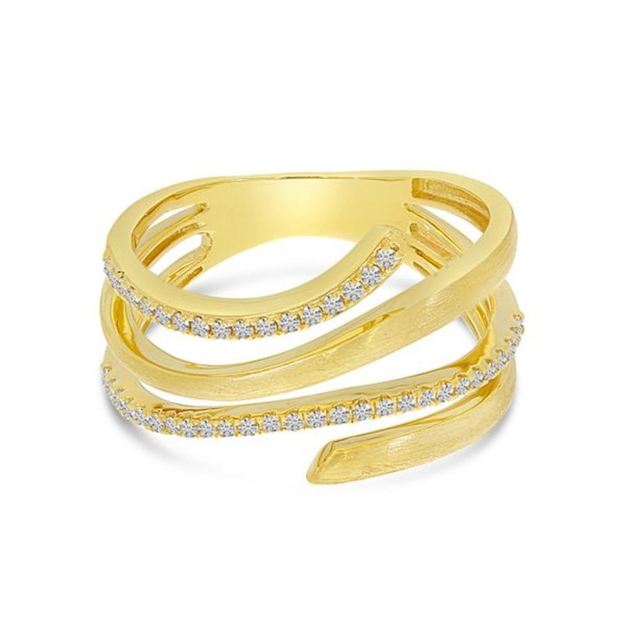 Colored Stone Jewelry Color Merchants | 14K Yellow Brushed Gold Diamond Stacked Band Ring