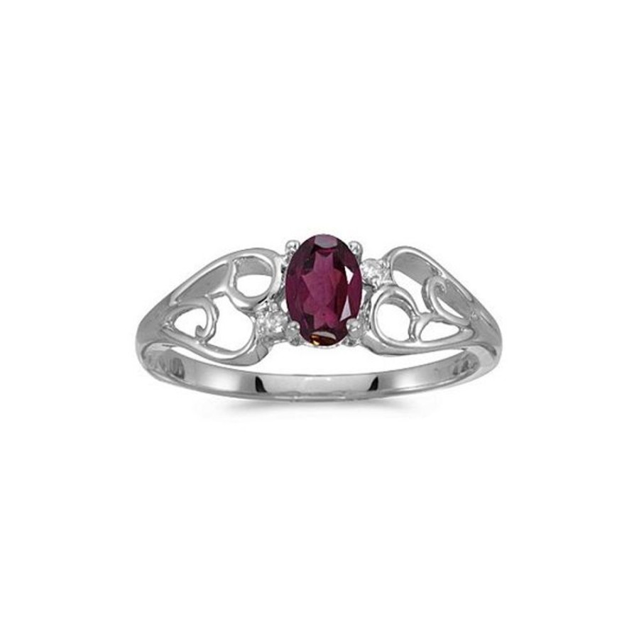 Colored Stone Jewelry Color Merchants | 14K White Gold Oval Rhodolite Garnet And Diamond Ring