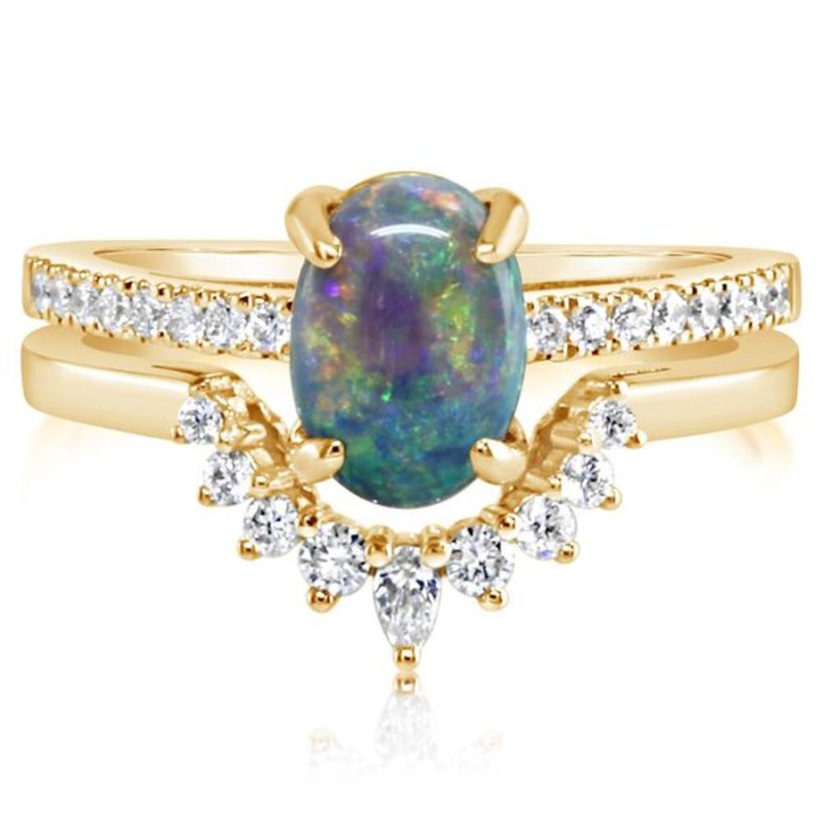 Colored Stone Jewelry Parle | Yellow Gold Black Opal Ring