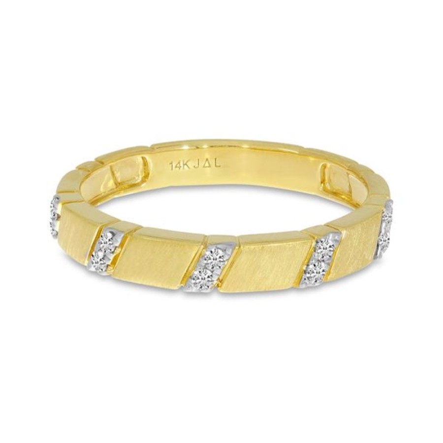 Colored Stone Jewelry Color Merchants | 14K Yellow Gold Diamond Striped Brushed Gold Band