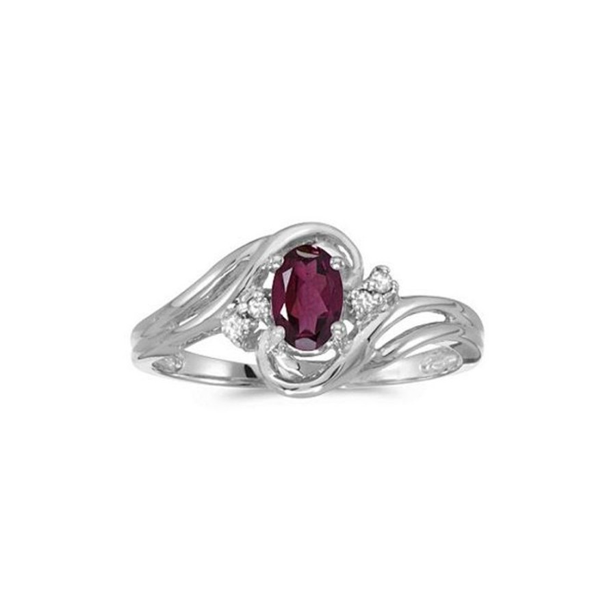 Colored Stone Jewelry Color Merchants | 14K White Gold Oval Rhodolite Garnet And Diamond Ring