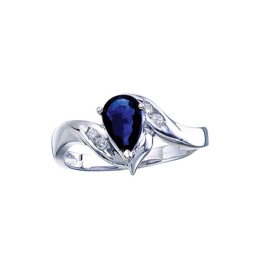 Colored Stone Jewelry Color Merchants | 14K White Gold Pear Sapphire And Diamond Ring