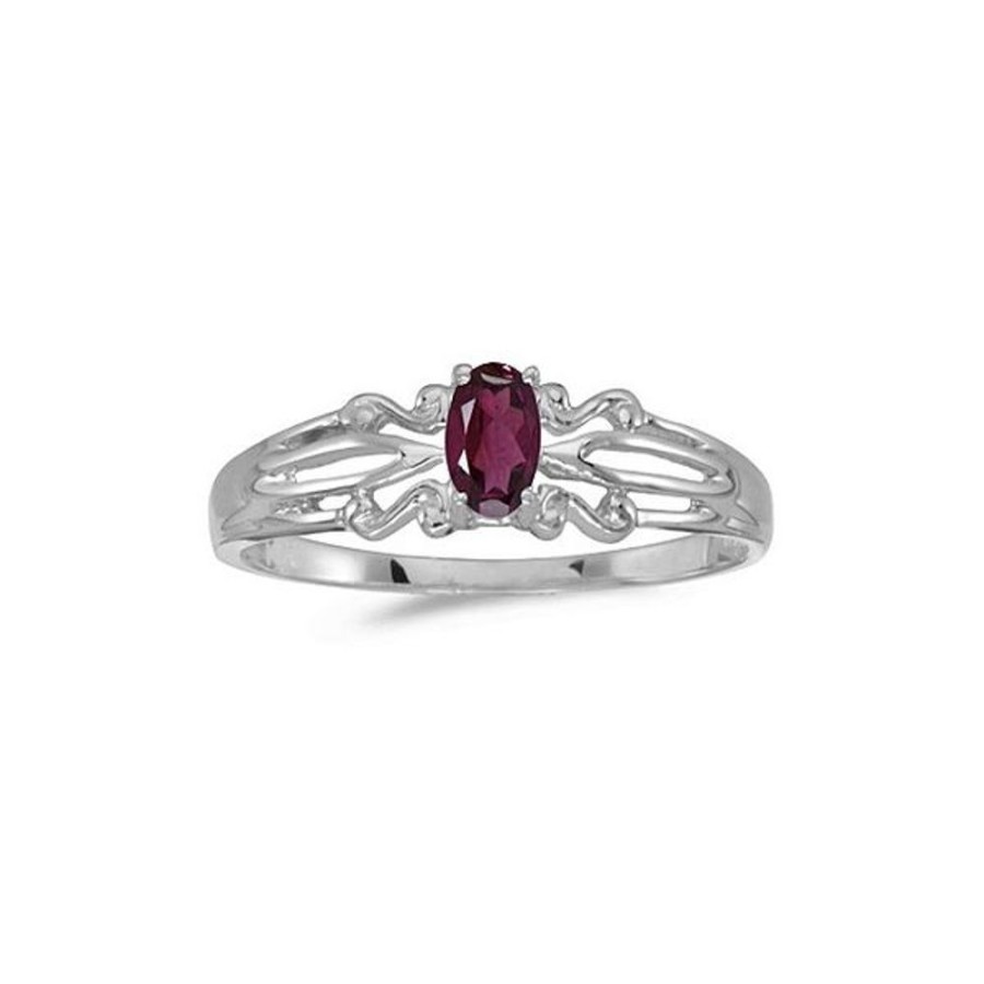 Colored Stone Jewelry Color Merchants | 14K White Gold Oval Rhodolite Garnet Ring