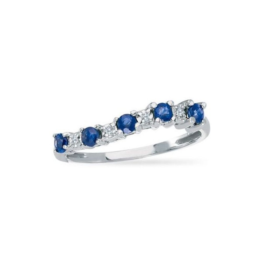 Colored Stone Jewelry Color Merchants | 14K White Gold Precious Sapphire And Diamond Curved Band Ring