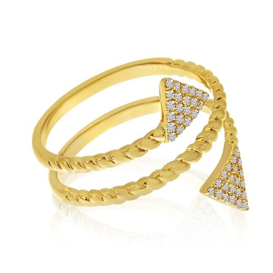 Colored Stone Jewelry Color Merchants | 14K Yellow Gold Offset Diamond Triangles Twisted Fashion Ring