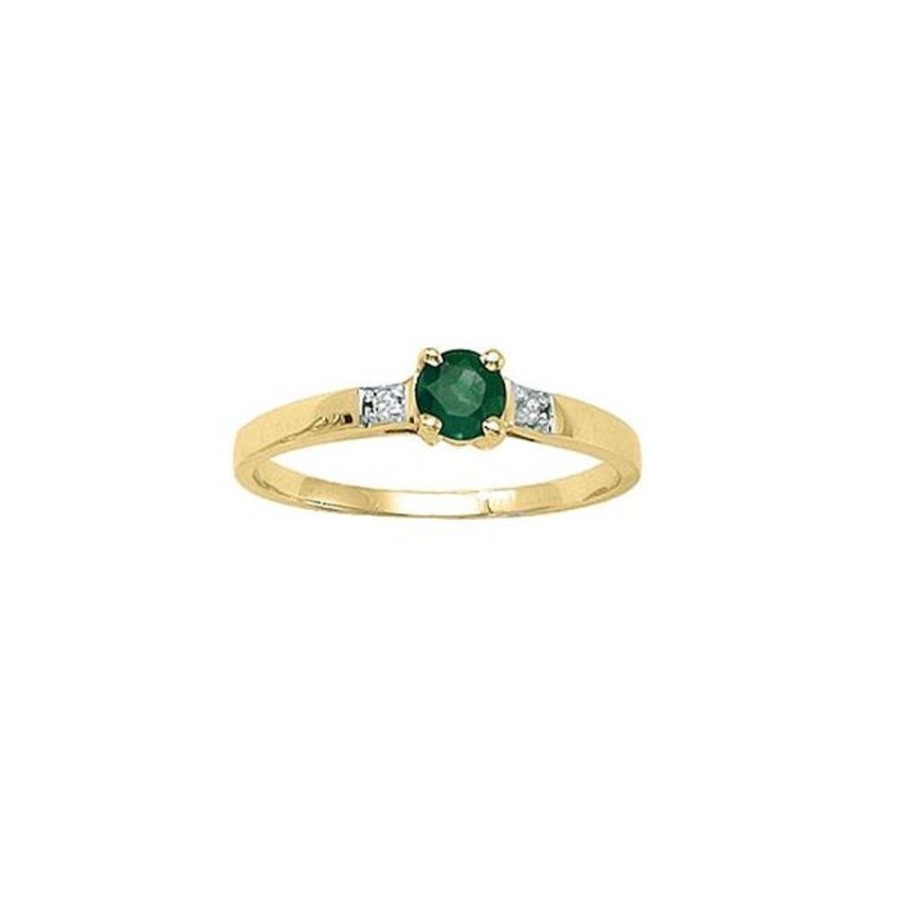 Colored Stone Jewelry Color Merchants | 14K Yellow Gold Round Emerald And Diamond Ring