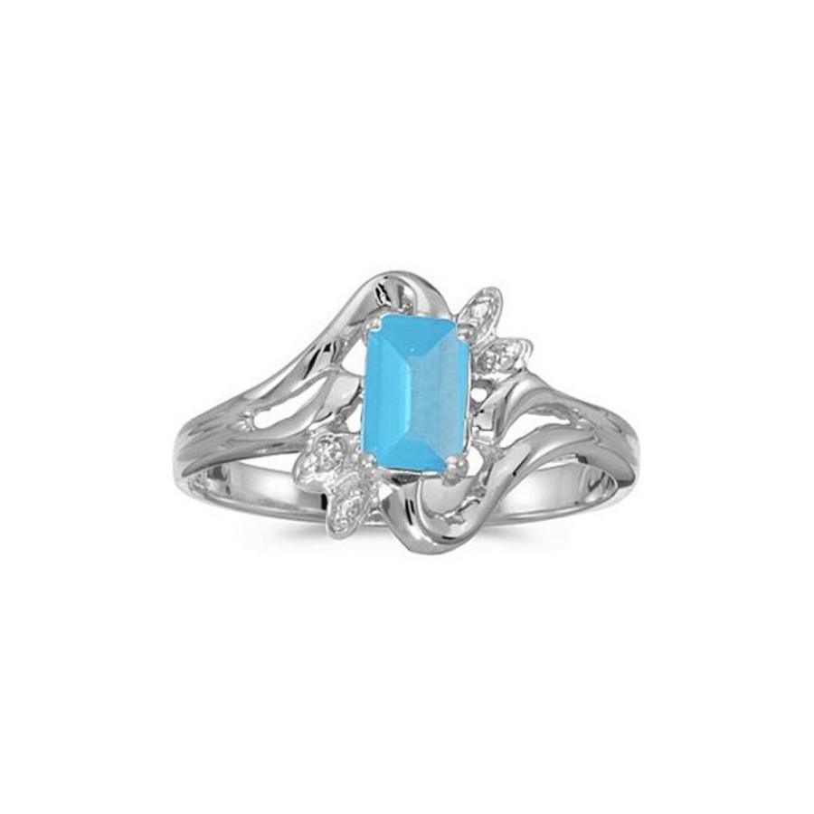 Colored Stone Jewelry Color Merchants | 14K White Gold Emerald-Cut Blue Topaz And Diamond Ring