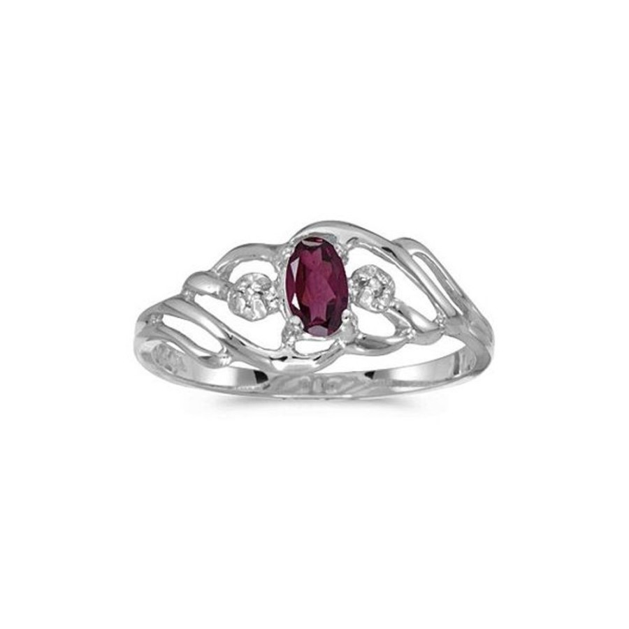 Colored Stone Jewelry Color Merchants | 14K White Gold Oval Rhodolite Garnet And Diamond Ring