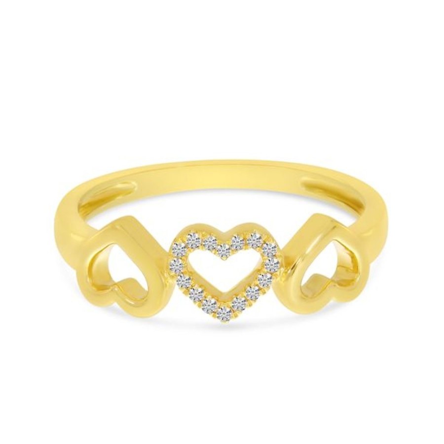 Colored Stone Jewelry Color Merchants | 14K Yellow Gold Diamond Triple Heart Ring