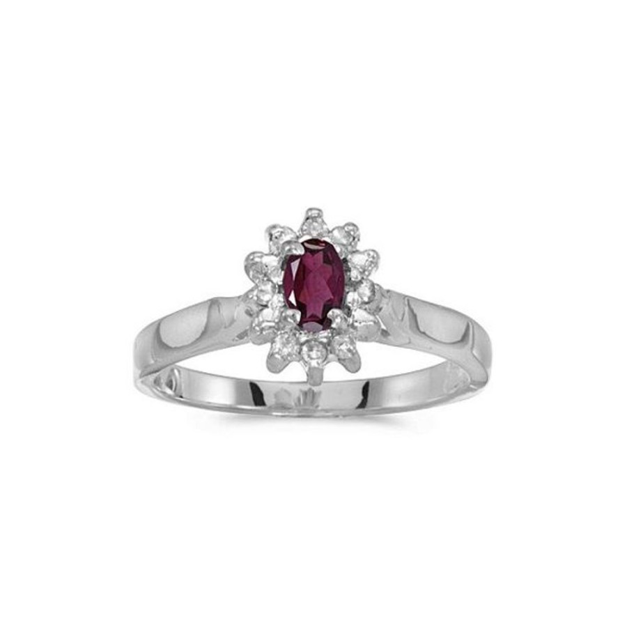 Colored Stone Jewelry Color Merchants | 14K White Gold Oval Rhodolite Garnet And Diamond Ring