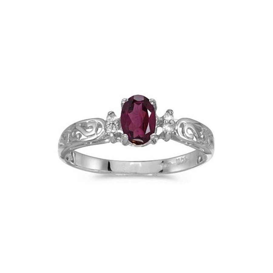 Colored Stone Jewelry Color Merchants | 10K White Gold Oval Rhodolite Garnet And Diamond Ring