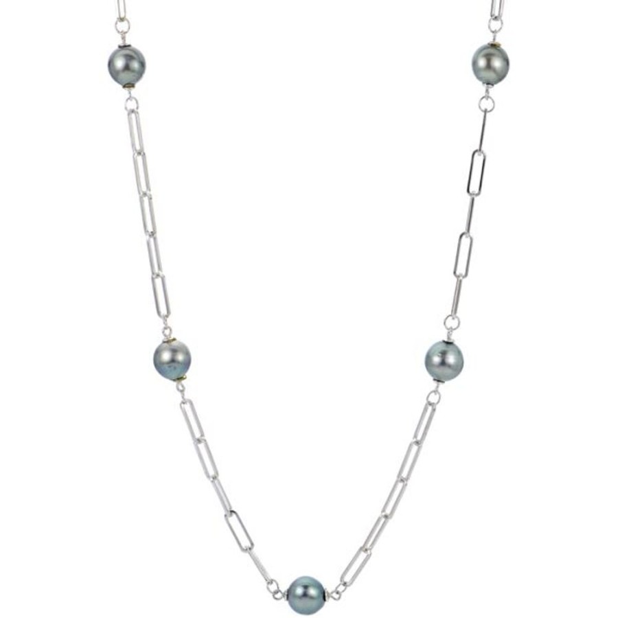 Pearl Jewelry Imperial Pearls | Sterling Silver Tahitian Pearl Paperclip Chain Necklace