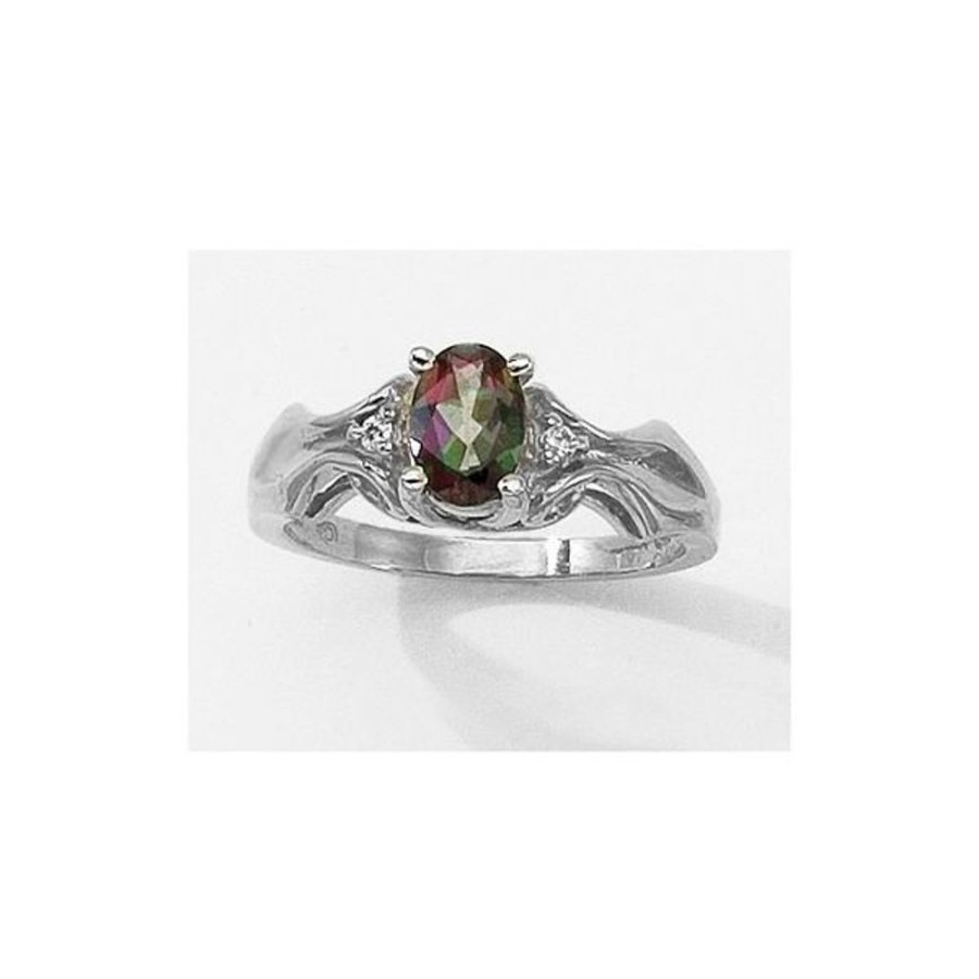 Colored Stone Jewelry Color Merchants | 14K White Gold Semiprecious Oval And Diamond Ring