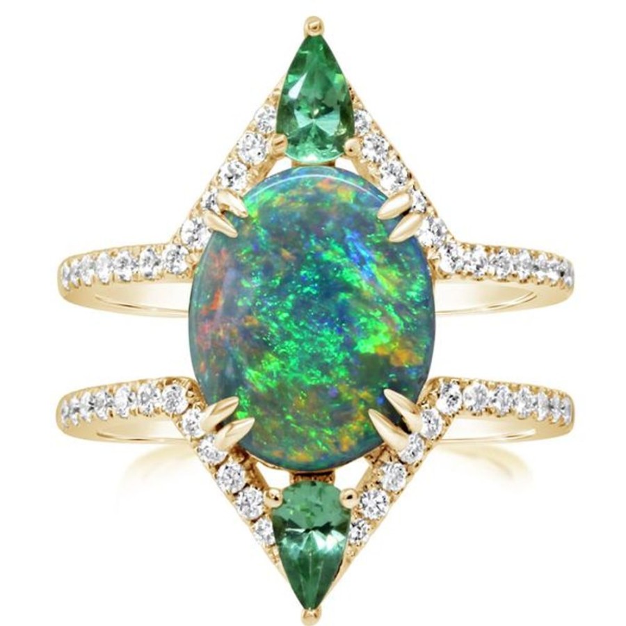 Colored Stone Jewelry Parle | Yellow Gold Black Opal Ring