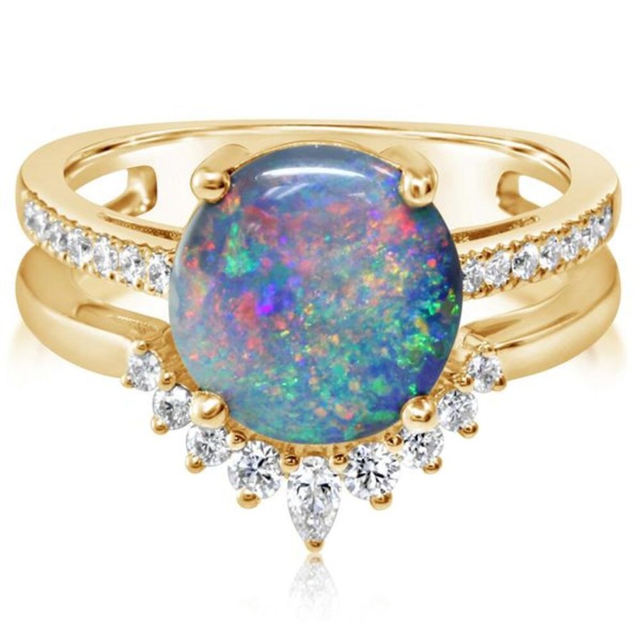 Colored Stone Jewelry Parle | Yellow Gold Black Opal Ring