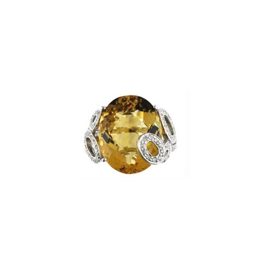 Colored Stone Jewelry Color Merchants | 14K White Gold Large 14 X 10 Mm Oval Citrine And Diamond Semi Precious Fashion R