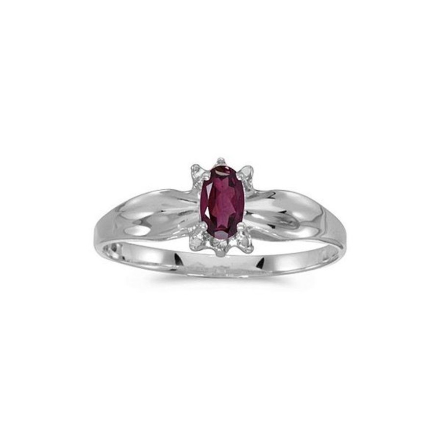 Colored Stone Jewelry Color Merchants | 14K White Gold Oval Rhodolite Garnet And Diamond Ring