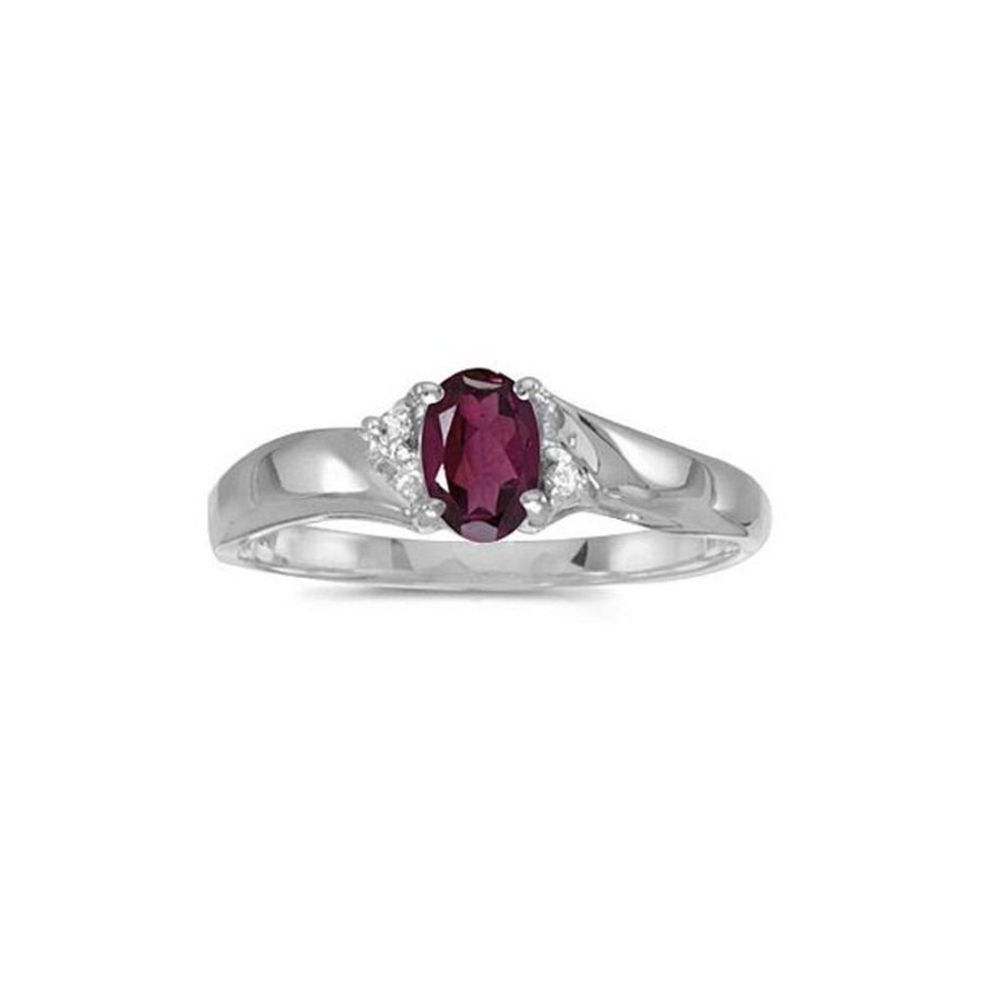 Colored Stone Jewelry Color Merchants | 14K White Gold Oval Rhodolite Garnet And Diamond Ring