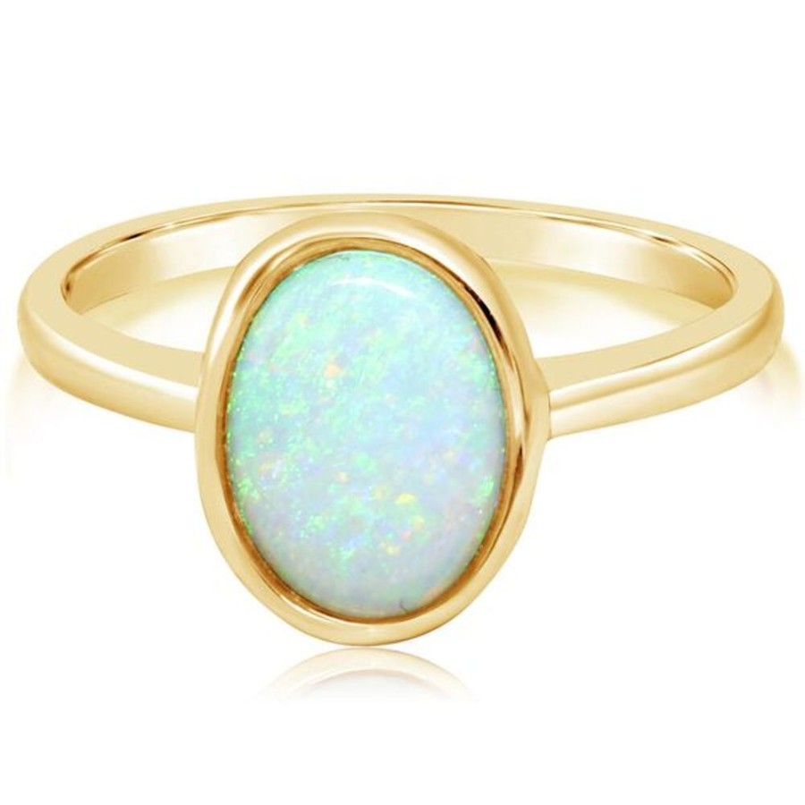 Colored Stone Jewelry Parle | Yellow Gold Calibrated Light Opal Ring