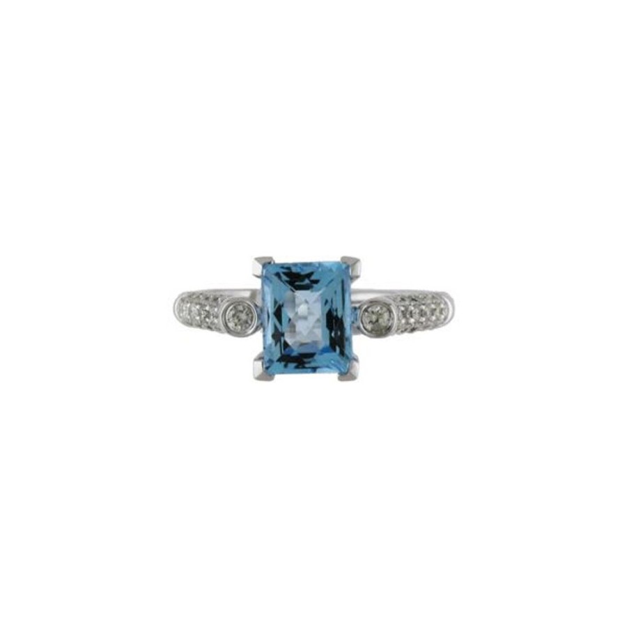 Colored Stone Jewelry Color Merchants | 14K White Gold Blue Topaz Semi & Diamond Ring