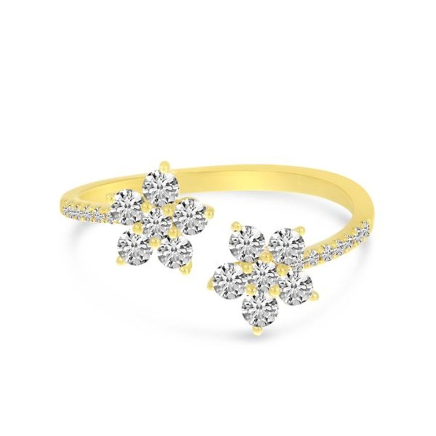 Colored Stone Jewelry Color Merchants | 14K Yellow Golddiamond Double Flower Ring