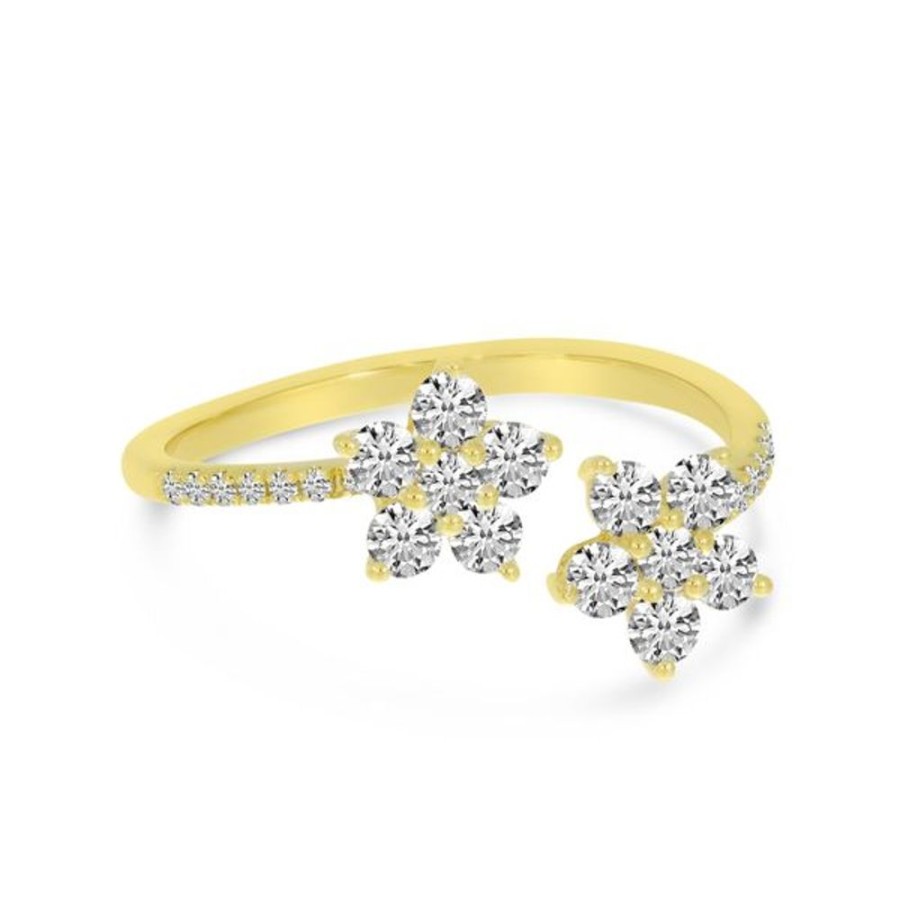 Colored Stone Jewelry Color Merchants | 14K Yellow Golddiamond Double Flower Ring