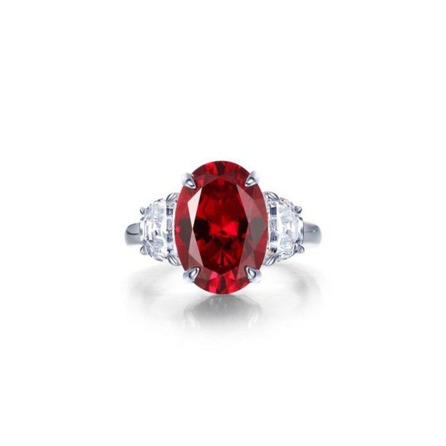 Silver Jewelry Lafonn | 7 Ctw Fancy Lab-Grown Ruby Three-Stone Ring