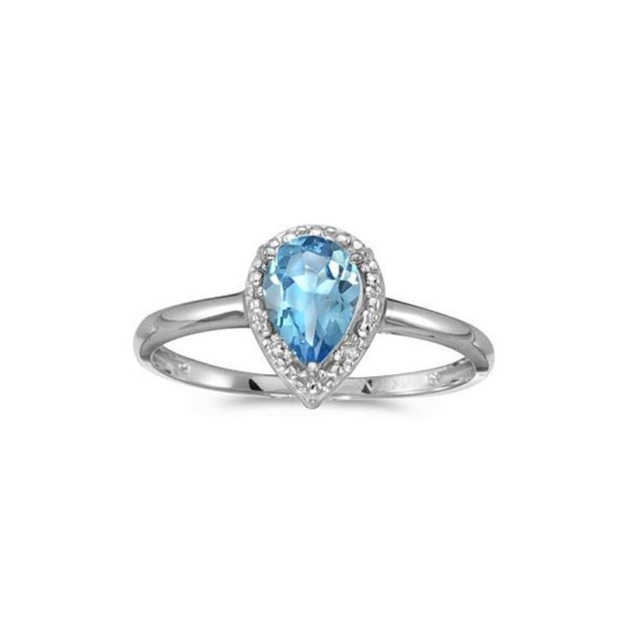 Colored Stone Jewelry Color Merchants | 14K White Gold Pear Blue Topaz And Diamond Ring