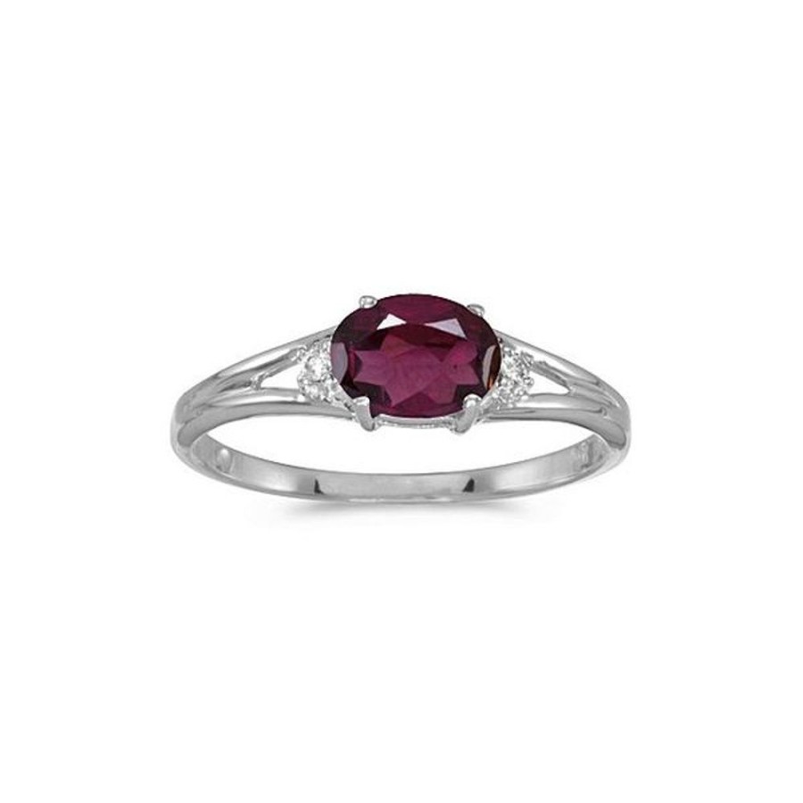 Colored Stone Jewelry Color Merchants | 14K White Gold Oval Rhodolite Garnet And Diamond Ring