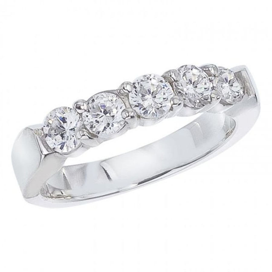 Colored Stone Jewelry Color Merchants | 14K White Gold .75 Ct Five Stone Diamond Band