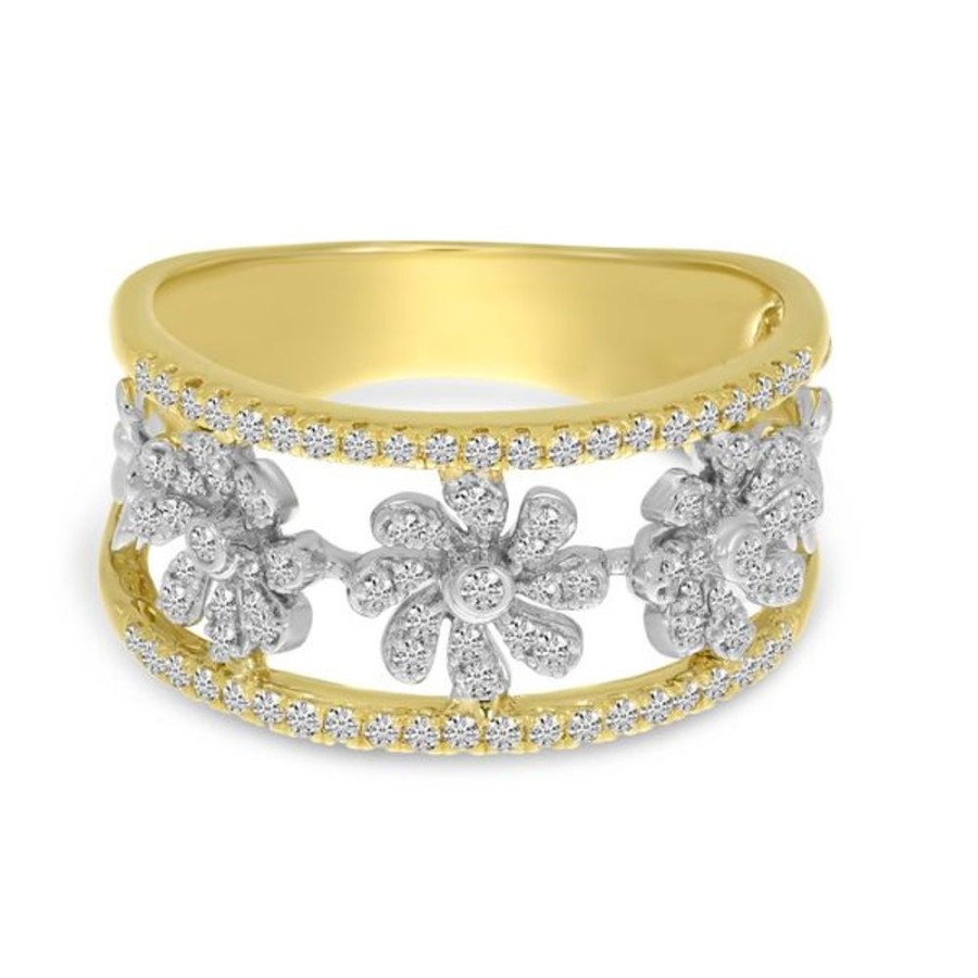 Colored Stone Jewelry Color Merchants | 14K Yellow Gold Two-Tone Diamond Floral Band