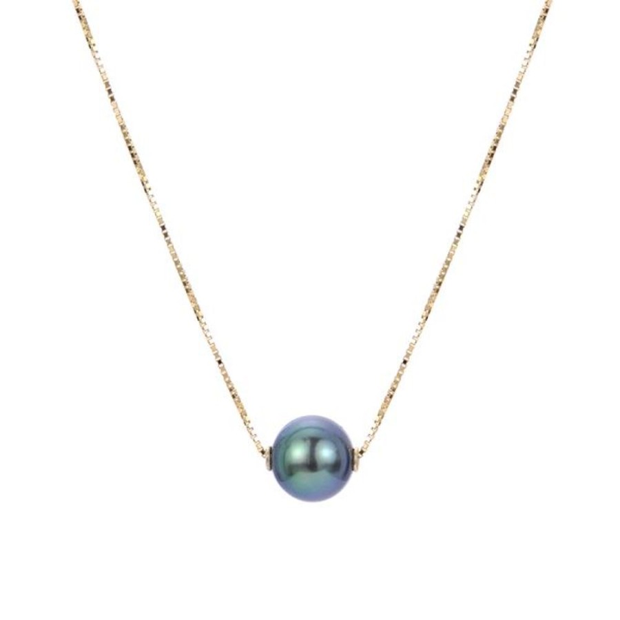 Pearl Jewelry Imperial Pearls | 14Kt Yellow Gold Fancy Green Color Tahitian Pearl Solitaire Necklace