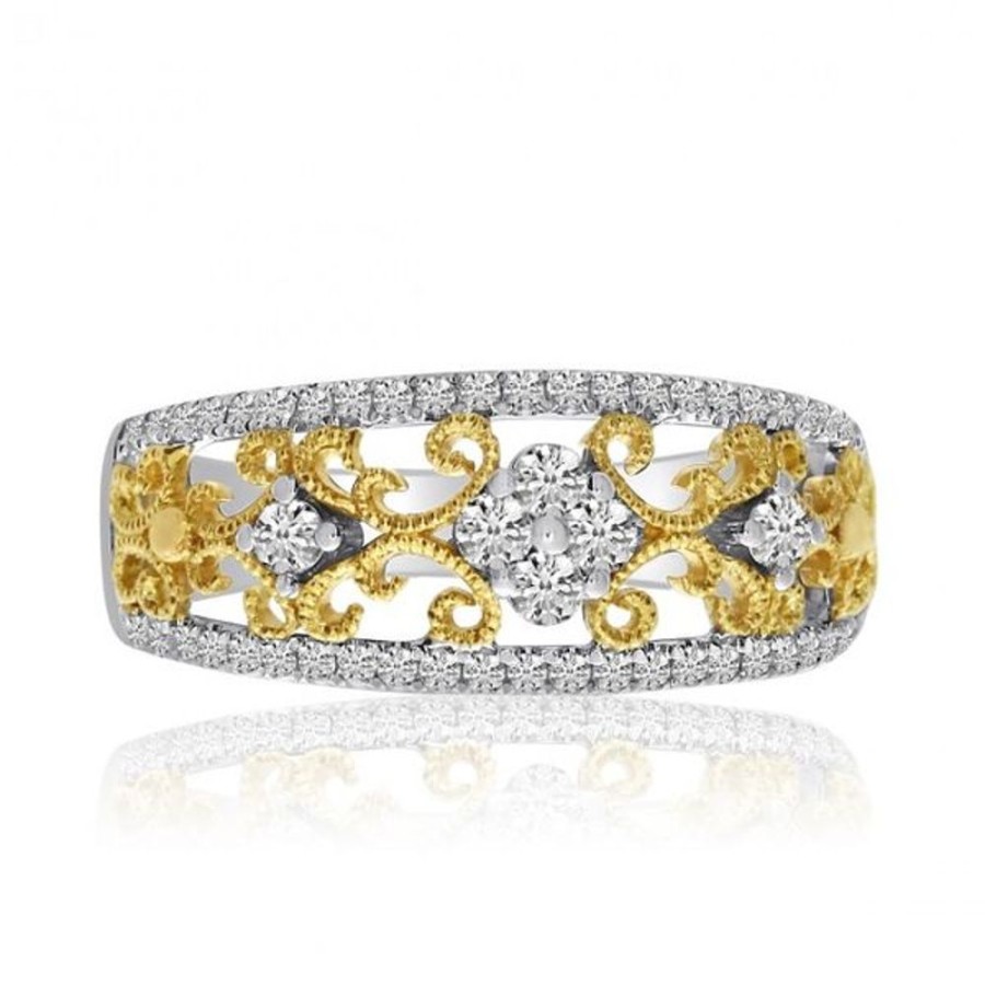 Colored Stone Jewelry Color Merchants | 14K Two Tone Filigree Diamond Fashion Band