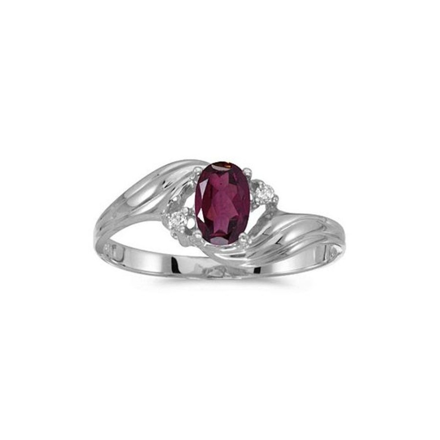 Colored Stone Jewelry Color Merchants | 14K White Gold Oval Rhodolite Garnet And Diamond Ring