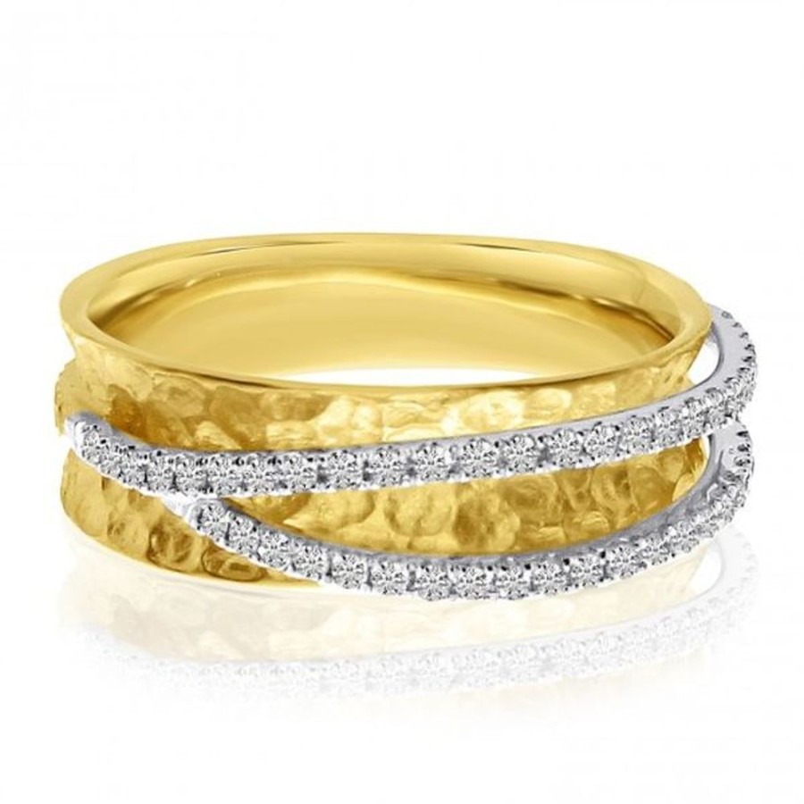 Colored Stone Jewelry Color Merchants | 14K Two Tone Gold Crossover Diamond Textured Fashion Ring