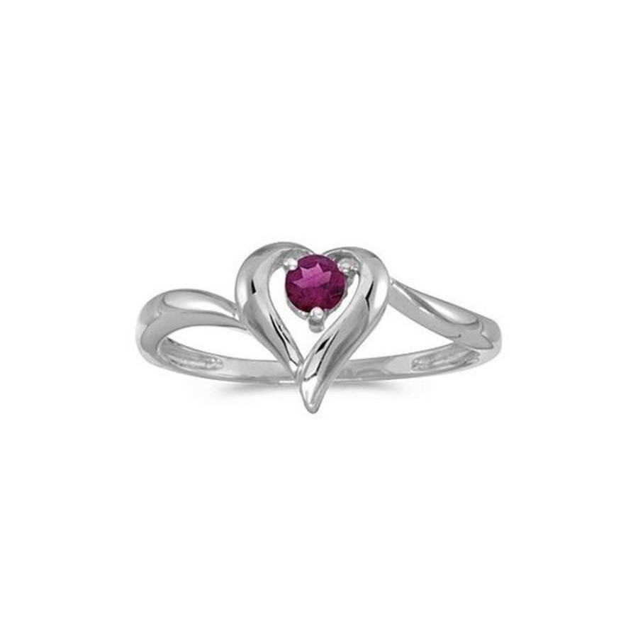 Colored Stone Jewelry Color Merchants | 14K White Gold Round Rhodolite Garnet Heart Ring