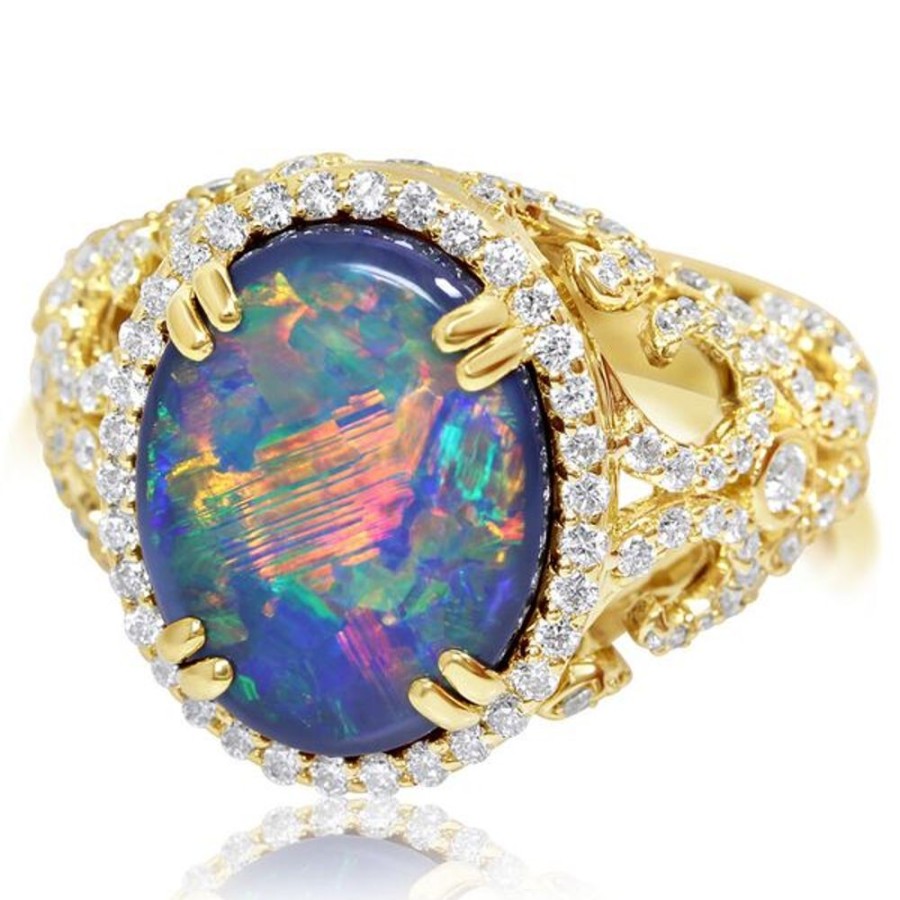 Colored Stone Jewelry Parle | Yellow Gold Black Opal Ring