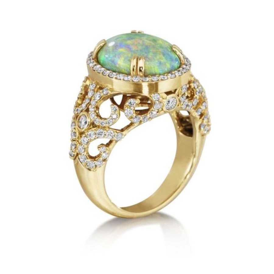 Colored Stone Jewelry Parle | Yellow Gold Black Opal Ring