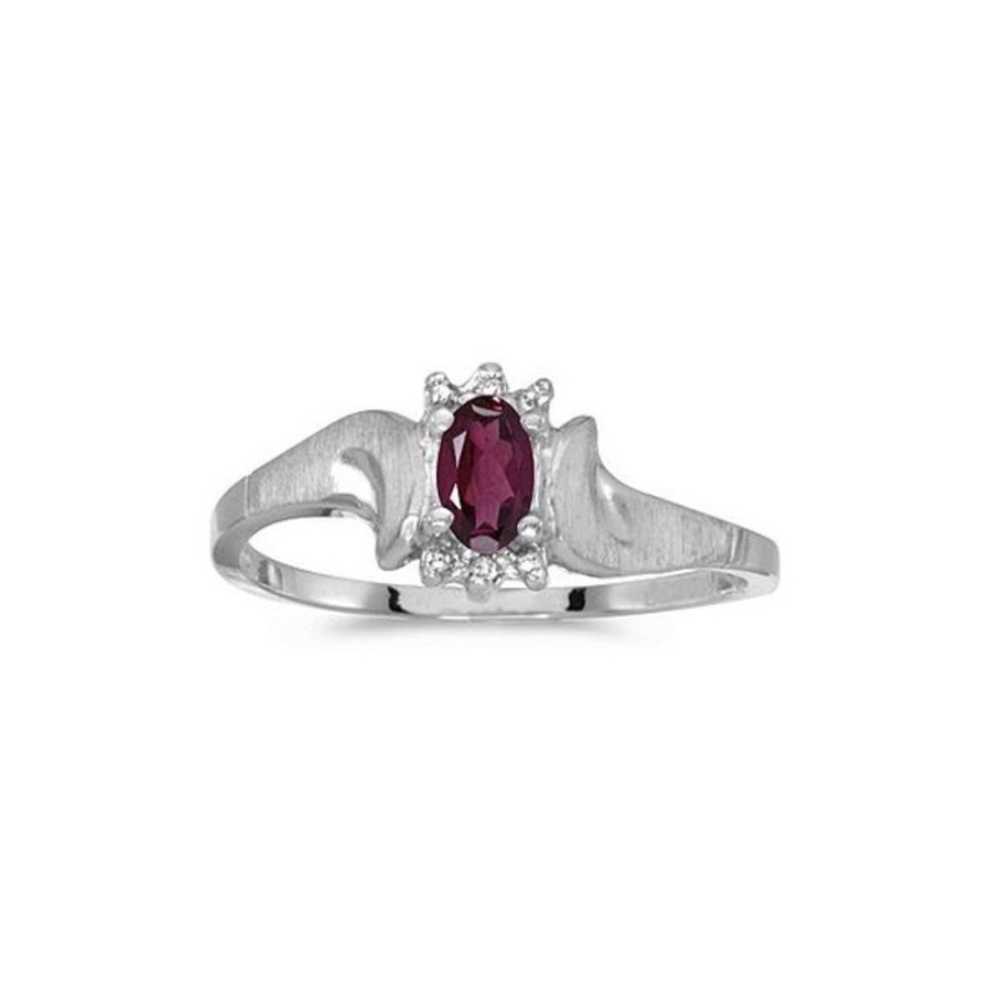 Colored Stone Jewelry Color Merchants | 14K White Gold Oval Rhodolite Garnet And Diamond Satin Finish Ring