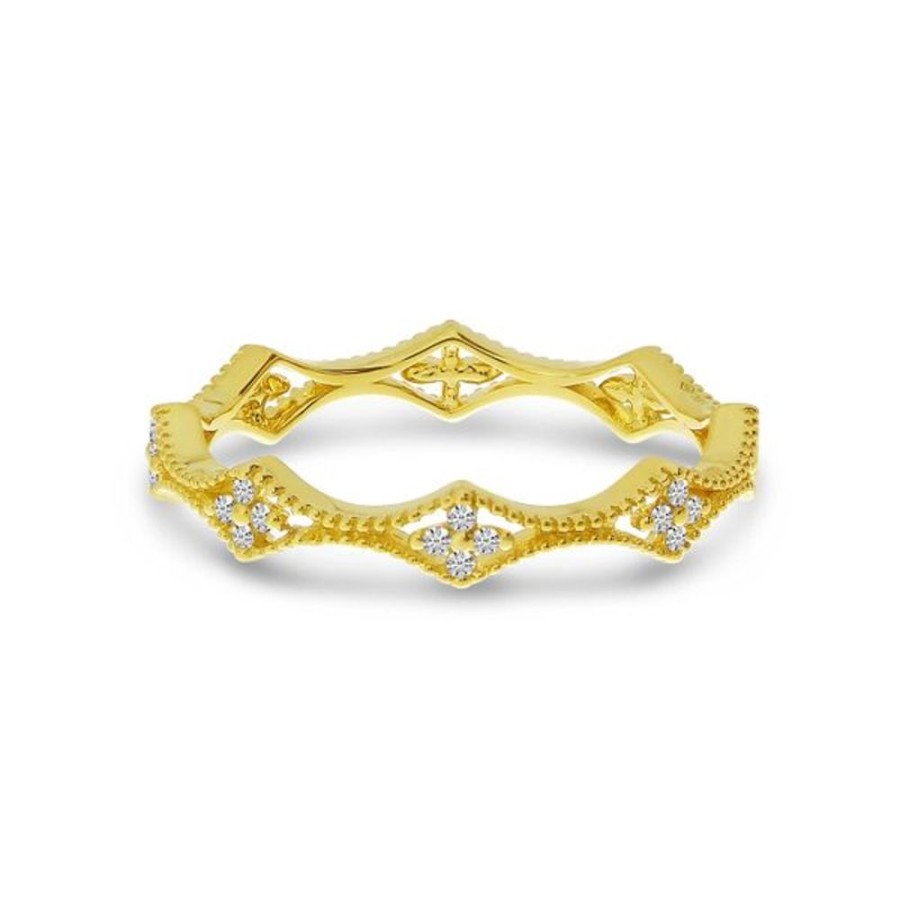 Colored Stone Jewelry Color Merchants | 14K Yellow Gold Diamond Millgrain Stacking Ring