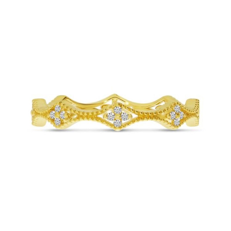 Colored Stone Jewelry Color Merchants | 14K Yellow Gold Diamond Millgrain Stacking Ring