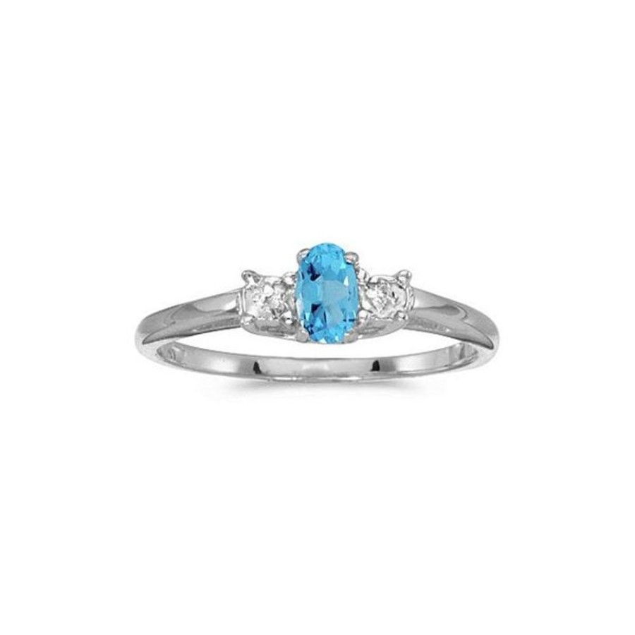 Colored Stone Jewelry Color Merchants | 14K White Gold Oval Blue Topaz And Diamond Accent Birthstone Ring