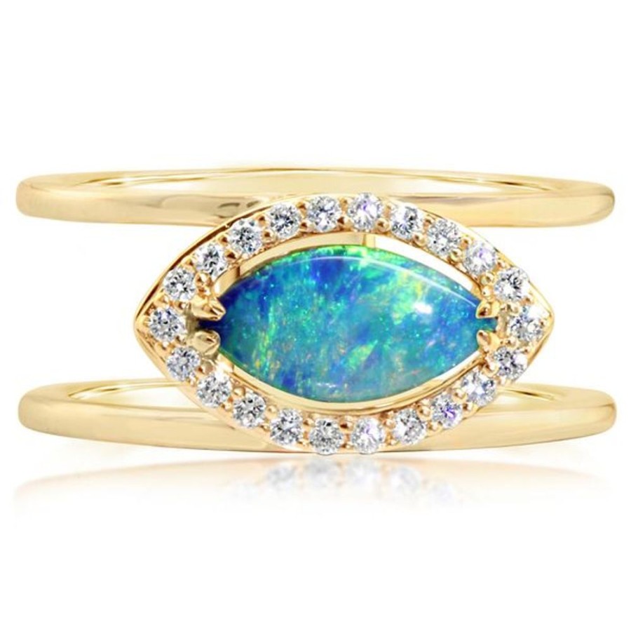 Colored Stone Jewelry Parle | Yellow Gold Calibrated Light Opal Ring