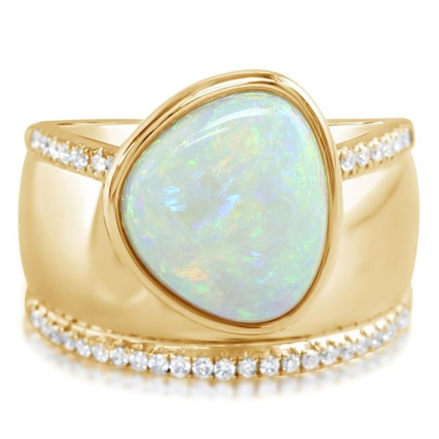 Colored Stone Jewelry Parle | Yellow Gold Natural Light Opal Ring