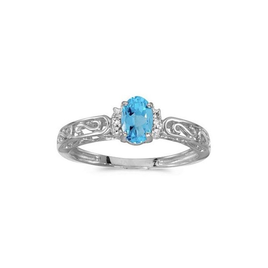 Colored Stone Jewelry Color Merchants | 14K White Gold Oval Blue Topaz And Diamond Ring