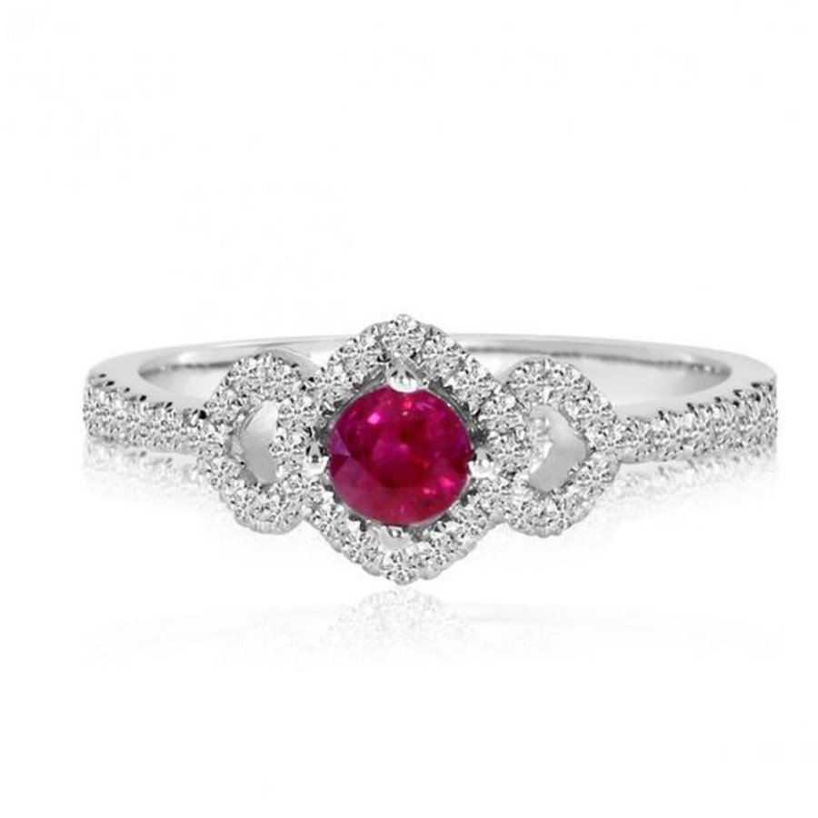 Colored Stone Jewelry Color Merchants | 14K White Gold Precious Ruby And Diamond Ring