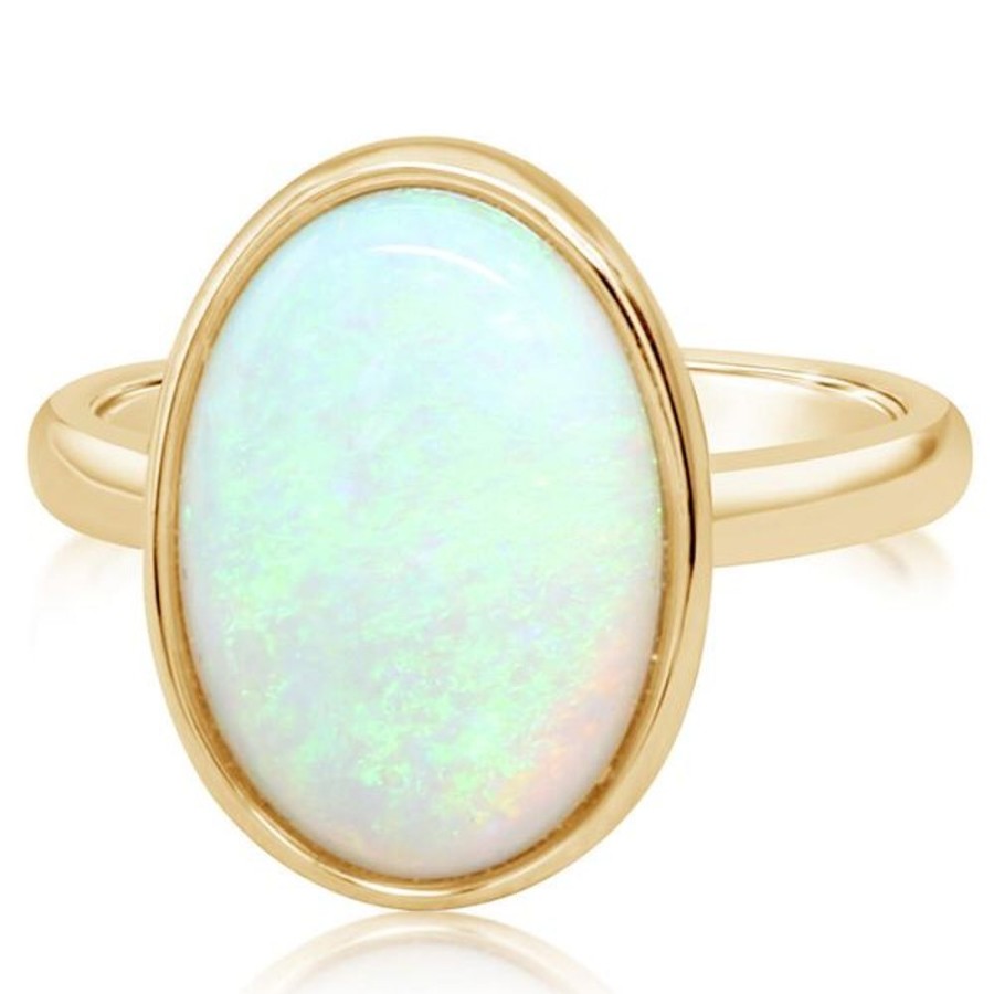 Colored Stone Jewelry Parle | Yellow Gold Calibrated Light Opal Ring