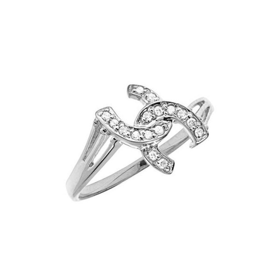 Colored Stone Jewelry Color Merchants | 14K White Gold Diamond Horseshoe Ring