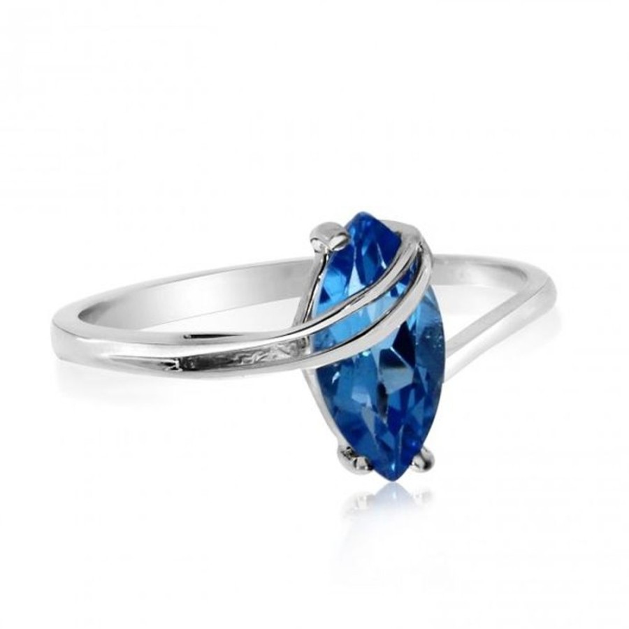 Colored Stone Jewelry Color Merchants | 14K White Gold 8X4 Mm Marquise Blue Topaz Overpass Semi Precious Fashion Ring