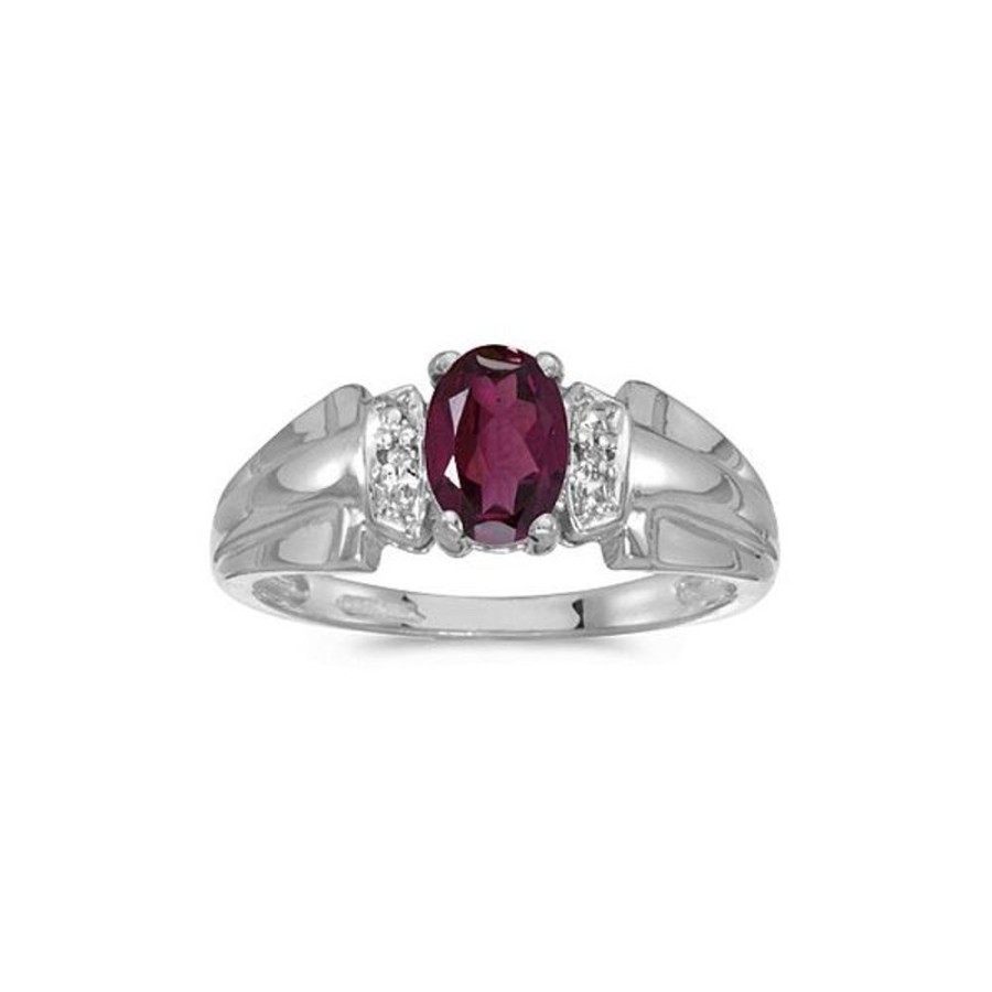 Colored Stone Jewelry Color Merchants | 14K White Gold Oval Rhodolite Garnet And Diamond Ring